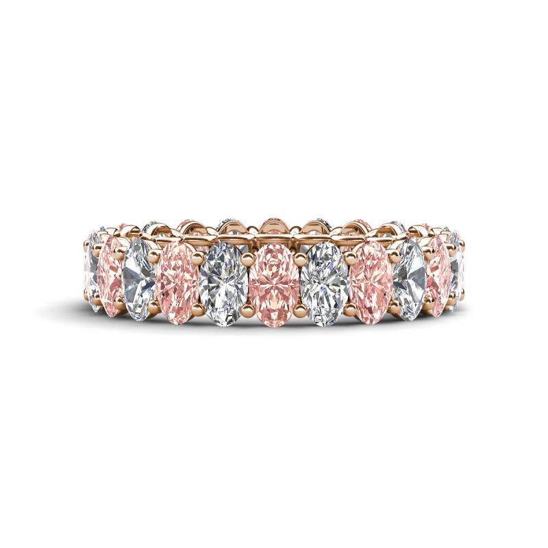 Amelia 5x3 mm Oval Shape Morganite and Diamond Side Gallery Work Eternity Band 