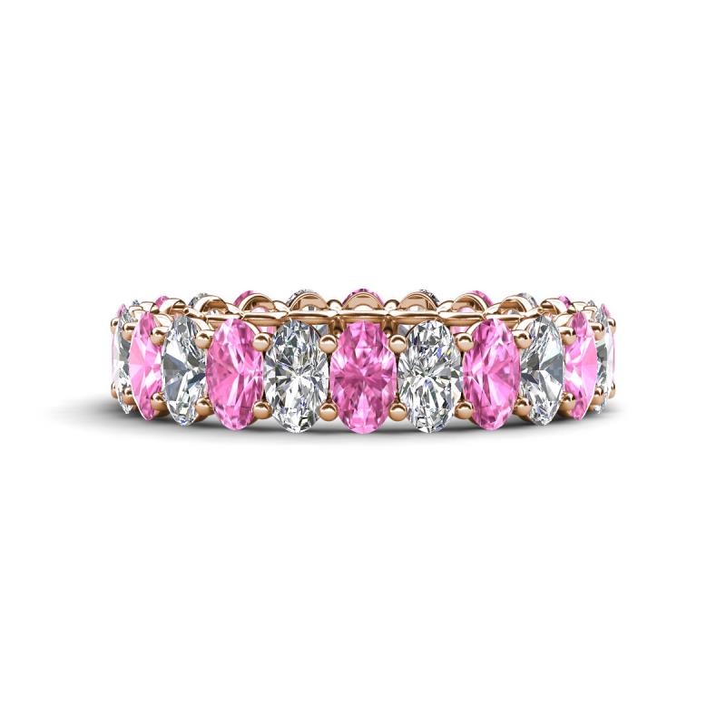 Amelia 5x3 mm Oval Shape Pink Sapphire and Lab Grown Diamond Side Gallery Work Eternity Band 