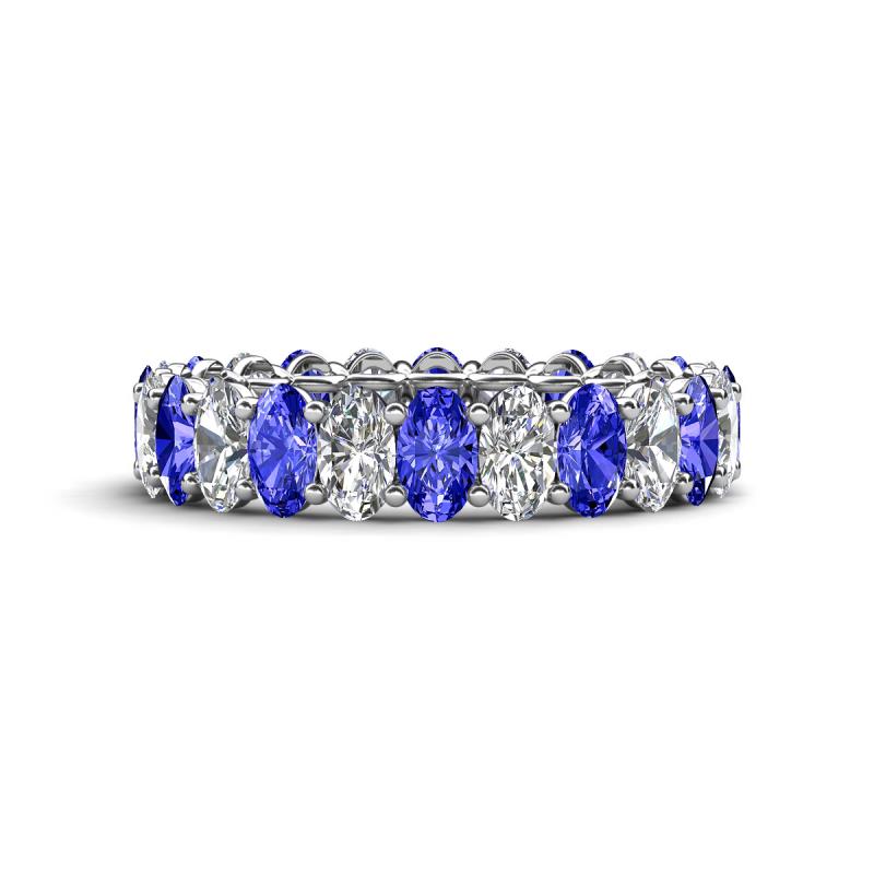 Amelia 5x3 mm Oval Shape Tanzanite and Lab Grown Diamond Side Gallery Work Eternity Band 
