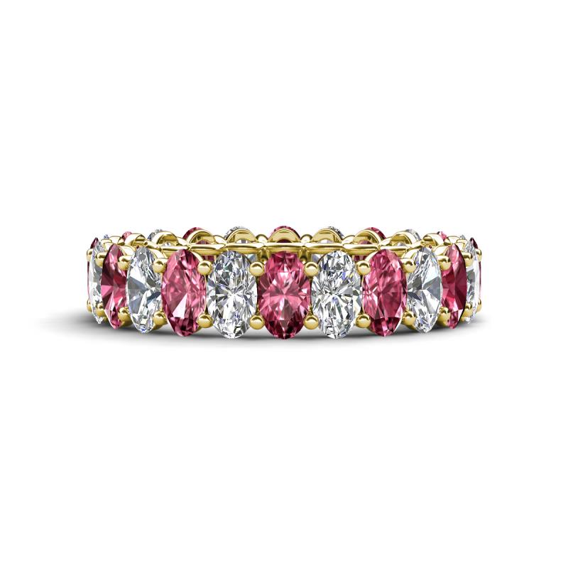 Amelia 5x3 mm Oval Shape Pink Tourmaline and Lab Grown Diamond Side Gallery Work Eternity Band 