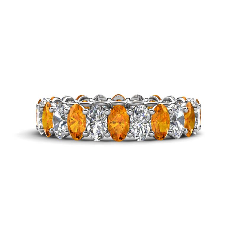 Amelia 5x3 mm Oval Shape Citrine and Lab Grown Diamond Side Gallery Work Eternity Band 