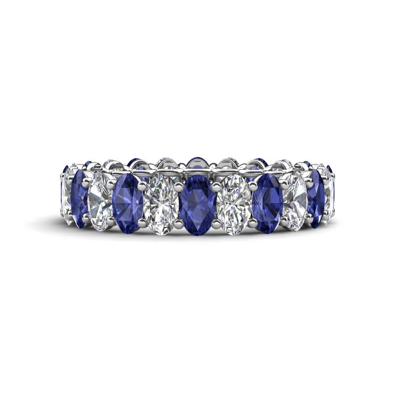 Amelia 5x3 mm Oval Shape Iolite and Lab Grown Diamond Side Gallery Work Eternity Band 