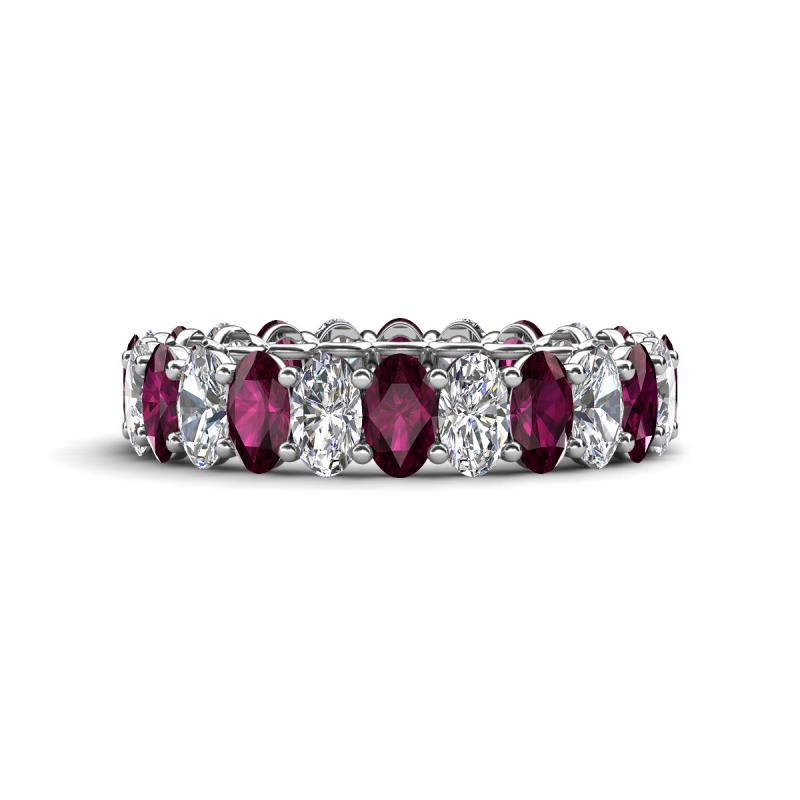 Amelia 5x3 mm Oval Shape Rhodolite Garnet and Lab Grown Diamond Side Gallery Work Eternity Band 