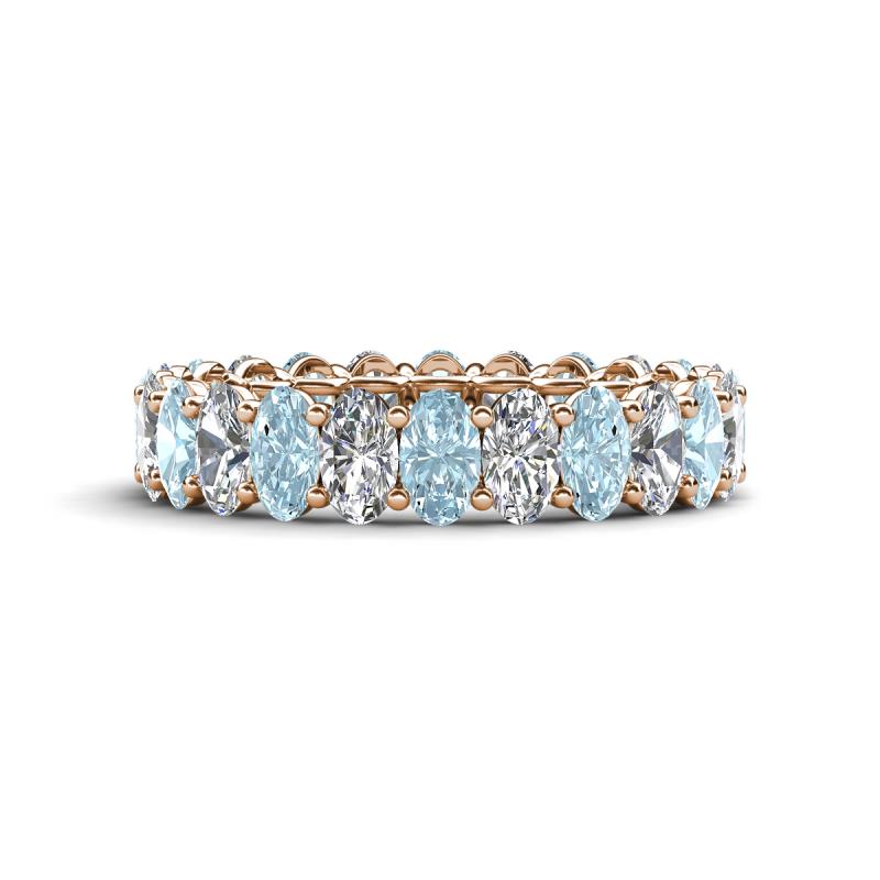 Amelia 5x3 mm Oval Shape Aquamarine and Lab Grown Diamond Side Gallery Work Eternity Band 
