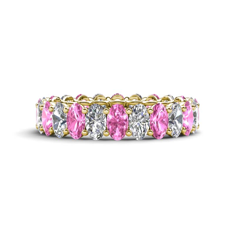Amelia 5x3 mm Oval Shape Pink Sapphire and Lab Grown Diamond Side Gallery Work Eternity Band 