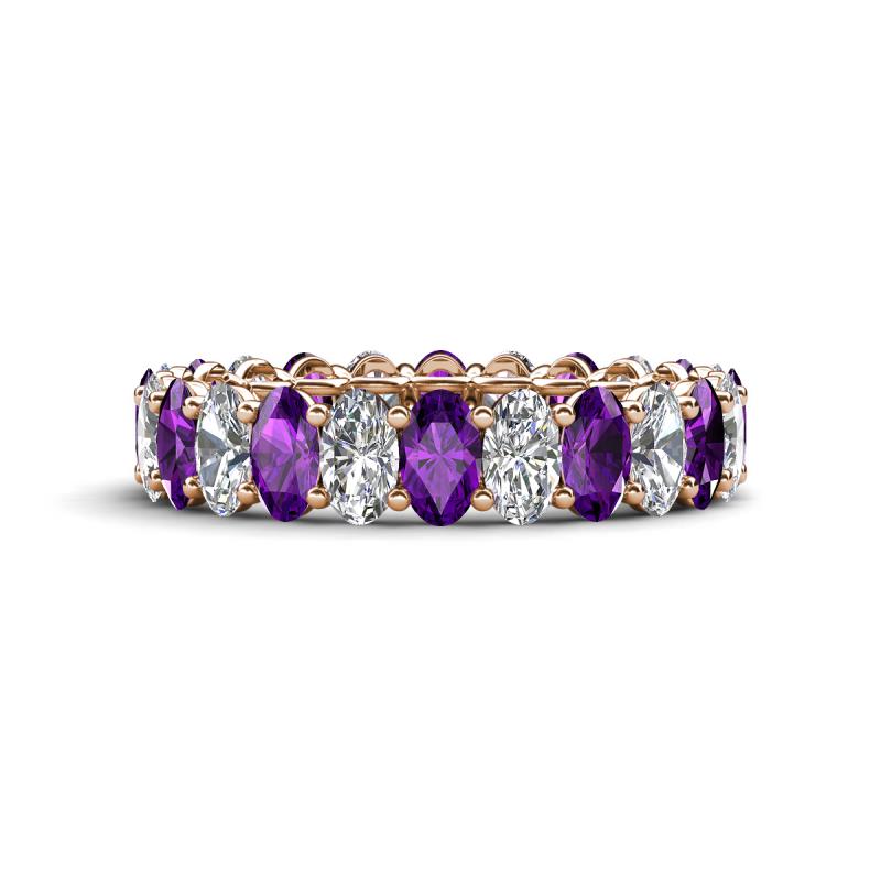 Amelia 5x3 mm Oval Shape Amethyst and Lab Grown Diamond Side Gallery Work Eternity Band 