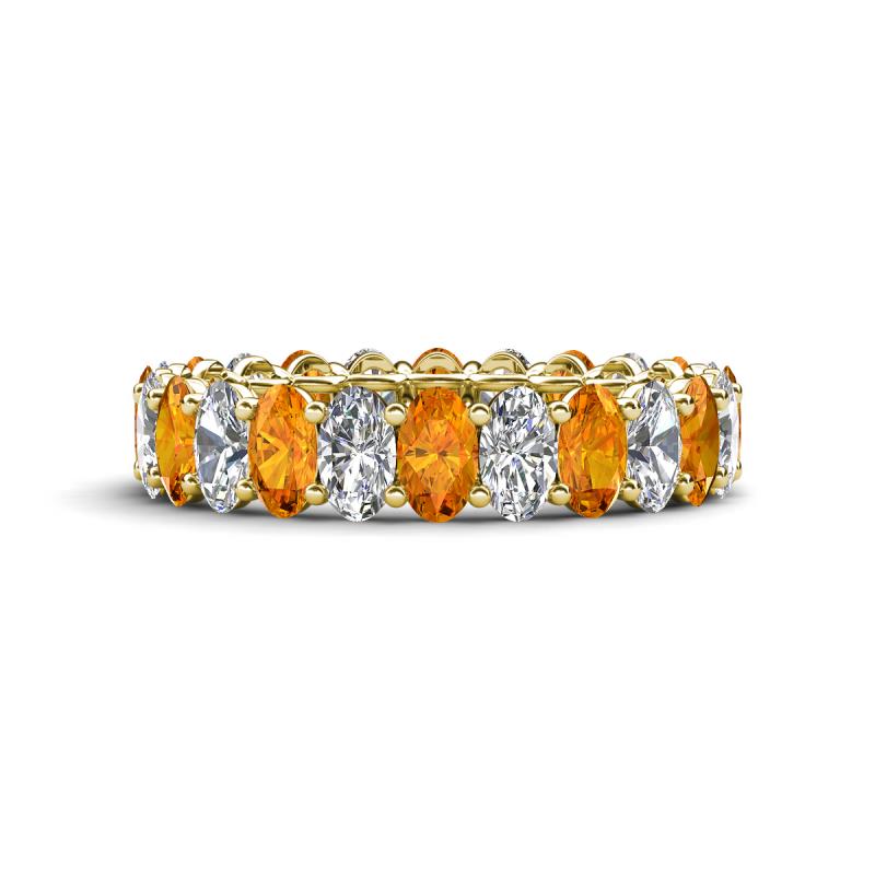 Amelia 5x3 mm Oval Shape Citrine and Lab Grown Diamond Side Gallery Work Eternity Band 