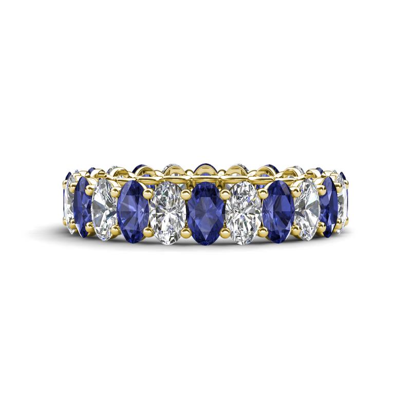 Amelia 5x3 mm Oval Shape Iolite and Lab Grown Diamond Side Gallery Work Eternity Band 