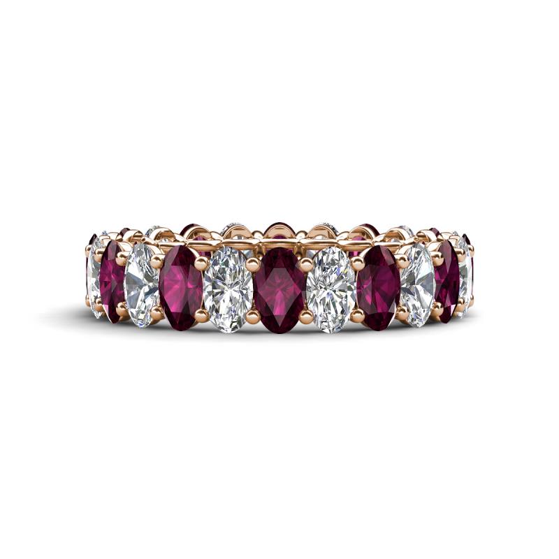 Amelia 5x3 mm Oval Shape Rhodolite Garnet and Lab Grown Diamond Side Gallery Work Eternity Band 