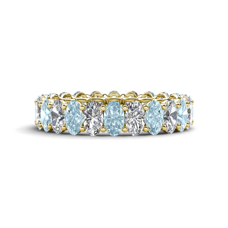 Amelia 5x3 mm Oval Shape Aquamarine and Lab Grown Diamond Side Gallery Work Eternity Band 
