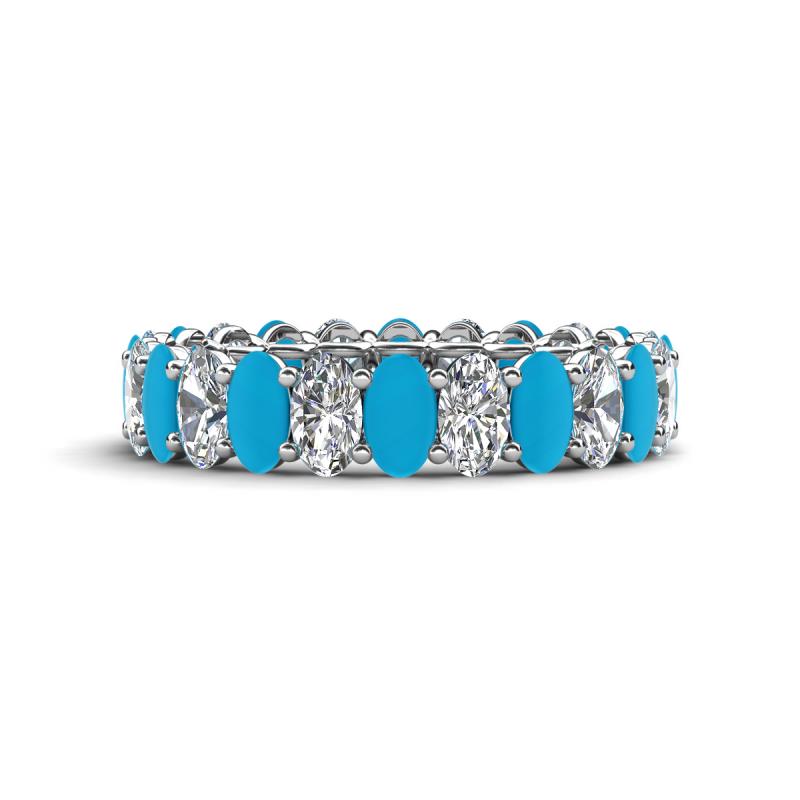 Amelia 5x3 mm Oval Shape Turquoise and Lab Grown Diamond Side Gallery Work Eternity Band 