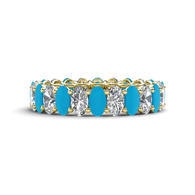Amelia 5x3 mm Oval Shape Turquoise and Lab Grown Diamond Side Gallery Work Eternity Band 