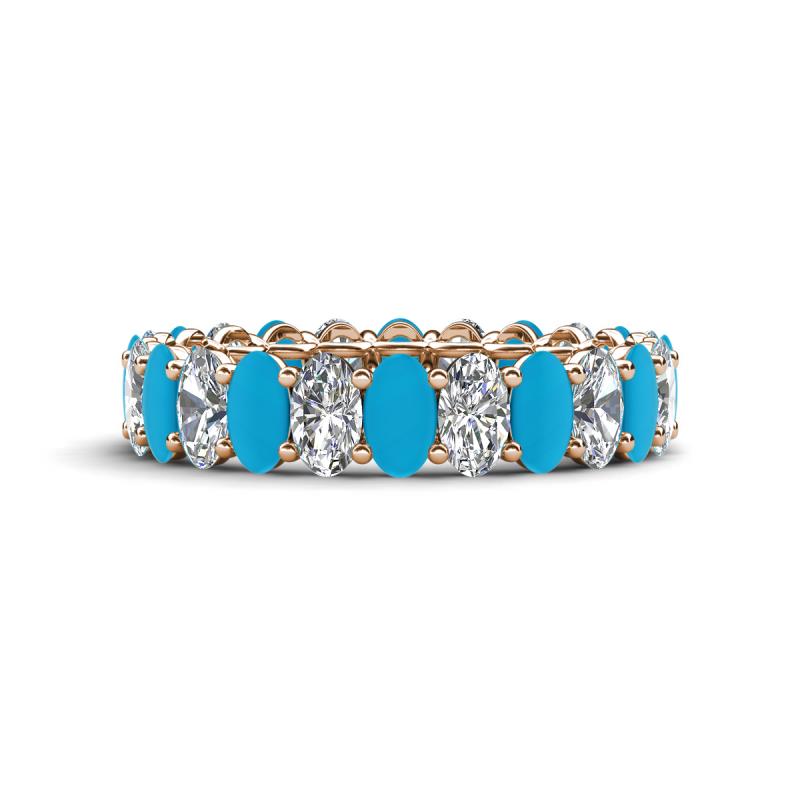 Amelia 5x3 mm Oval Shape Turquoise and Lab Grown Diamond Side Gallery Work Eternity Band 