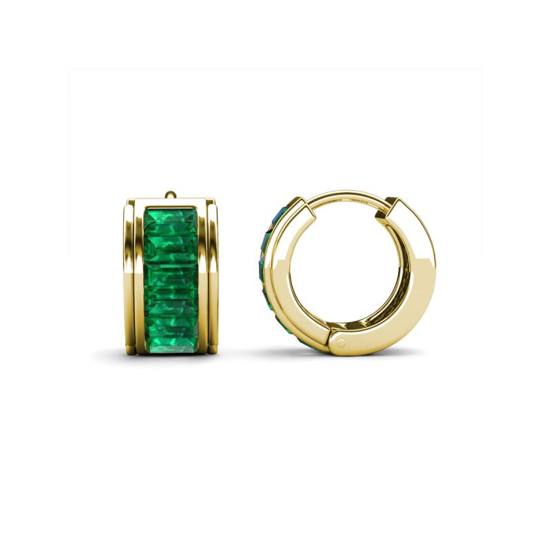 Kira Iris Baguette Shape Emerald Channel Set Hoop Earrings 
