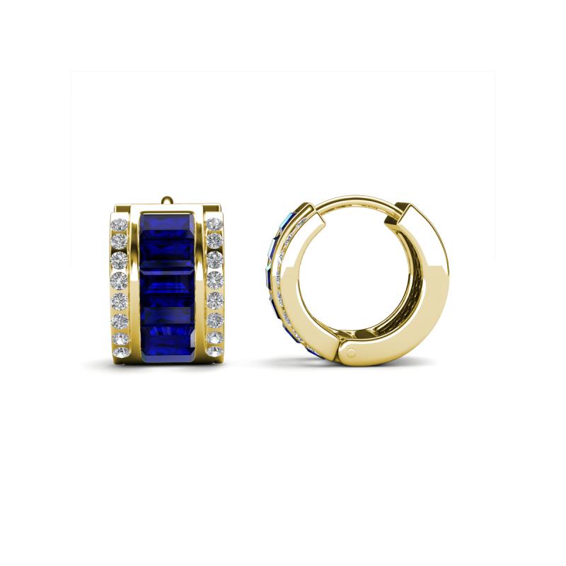 Eliana Fine Unseen Collection 2.00 ctw Blue Sapphire Baguette Shape and Round Diamond Channel Set Hoop Earrings 