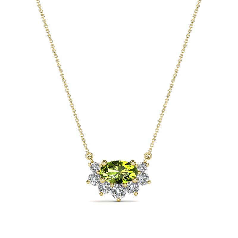 Bellezza 5x3 mm Oval Shape Peridot and Round Diamond Half Halo Pendant Necklace 