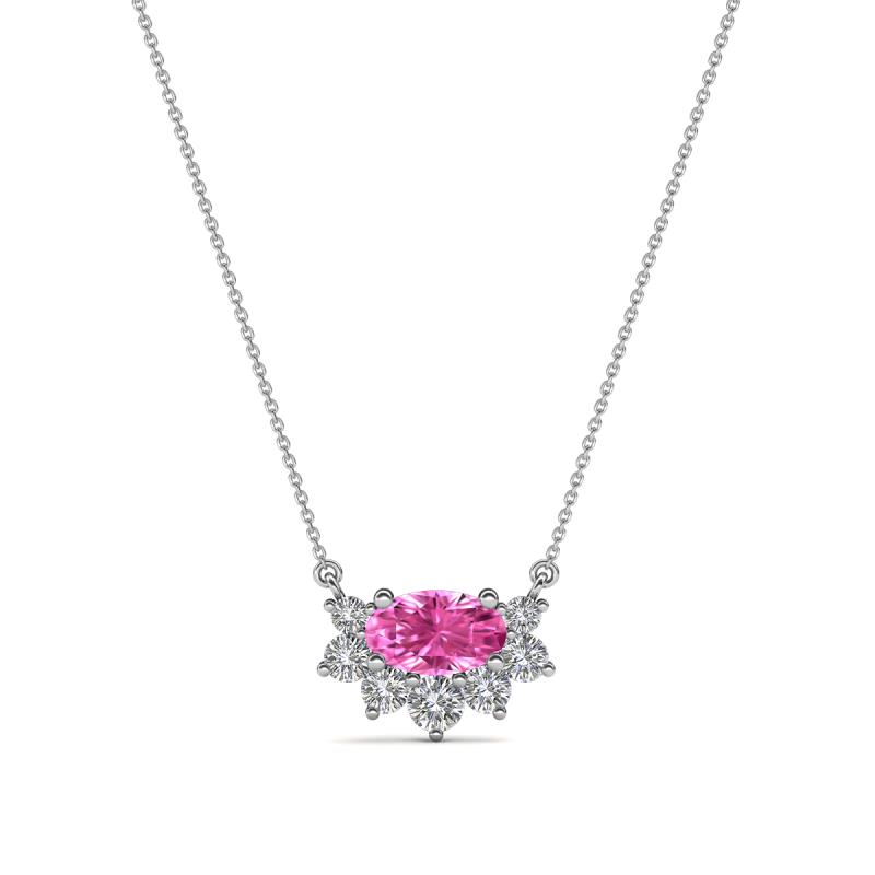 Bellezza 5x3 mm Oval Shape Pink Sapphire and Round Diamond Half Halo Pendant Necklace 