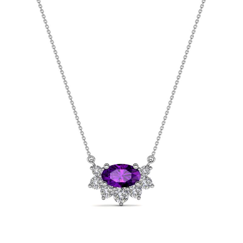 Bellezza 5x3 mm Oval Shape Amethyst and Round Diamond Half Halo Pendant Necklace 