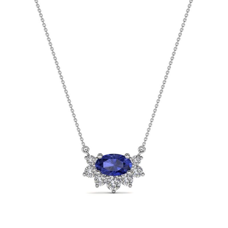 Bellezza 5x3 mm Oval Shape Iolite and Round Diamond Half Halo Pendant Necklace 