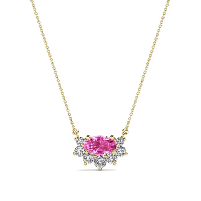 Bellezza 5x3 mm Oval Shape Pink Sapphire and Round Diamond Half Halo Pendant Necklace 