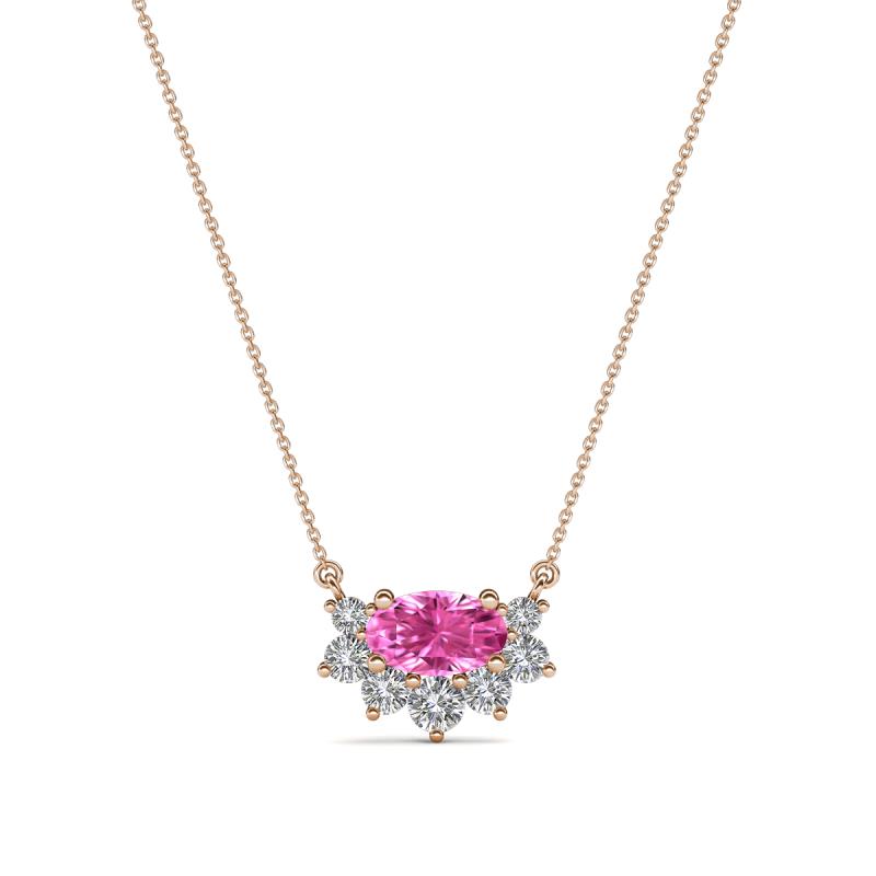 Bellezza 5x3 mm Oval Shape Pink Sapphire and Round Diamond Half Halo Pendant Necklace 