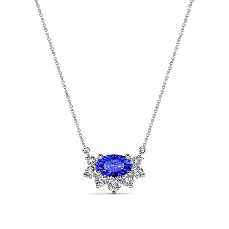 Bellezza 5x3 mm Oval Shape Tanzanite and Round Diamond Half Halo Pendant Necklace 