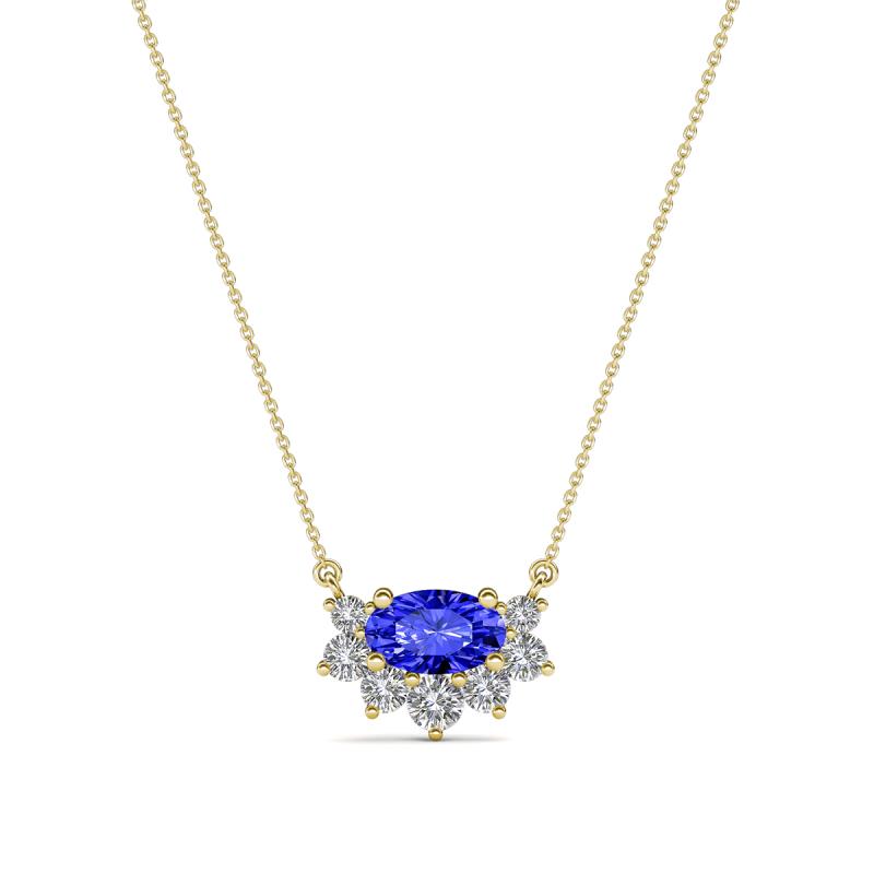 Bellezza 5x3 mm Oval Shape Tanzanite and Round Diamond Half Halo Pendant Necklace 