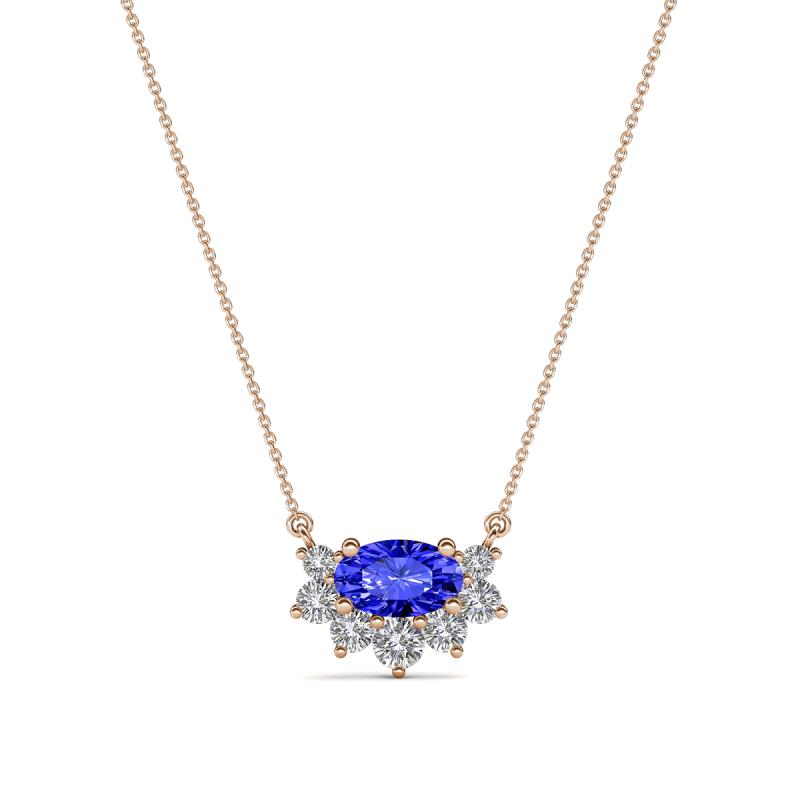 Bellezza 5x3 mm Oval Shape Tanzanite and Round Diamond Half Halo Pendant Necklace 