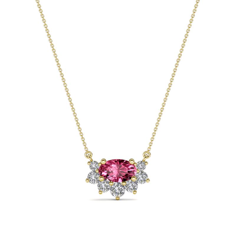 Bellezza 5x3 mm Oval Shape Pink Tourmaline and Round Diamond Half Halo Pendant Necklace 
