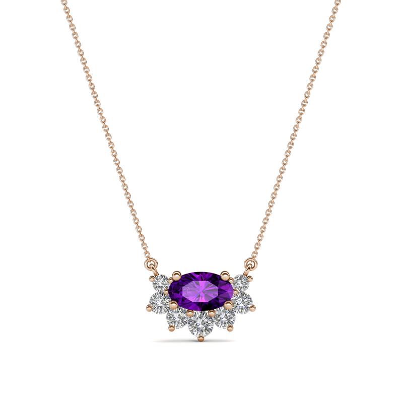 Bellezza 5x3 mm Oval Shape Amethyst and Round Diamond Half Halo Pendant Necklace 
