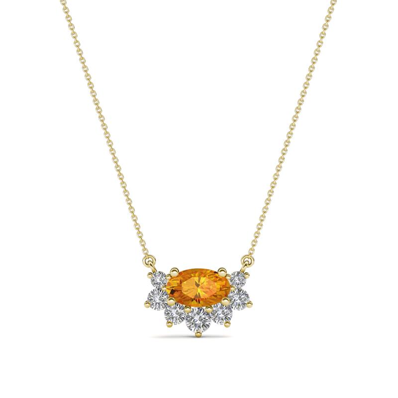 Bellezza 5x3 mm Oval Shape Citrine and Round Diamond Half Halo Pendant Necklace 