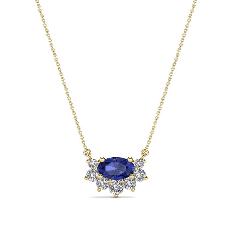 Bellezza 5x3 mm Oval Shape Iolite and Round Diamond Half Halo Pendant Necklace 
