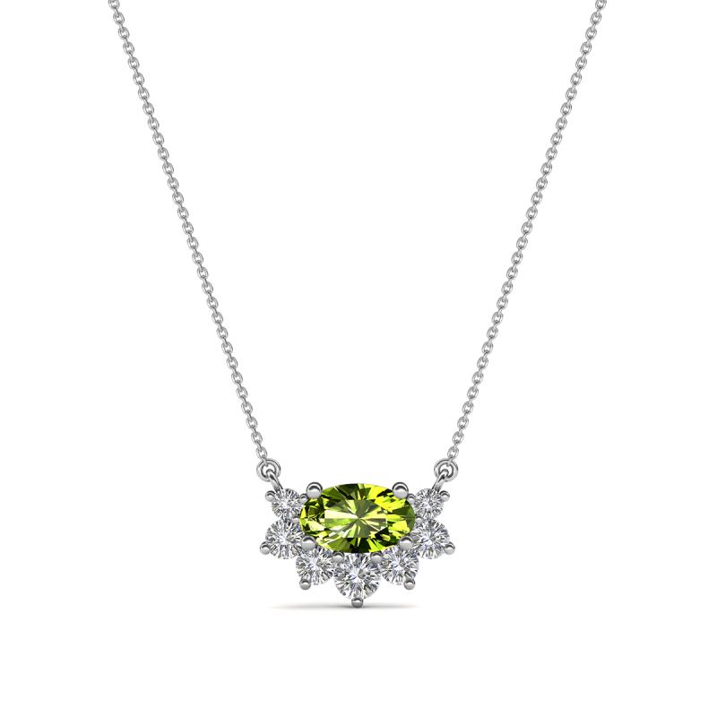 Bellezza 5x3 mm Oval Shape Peridot and Round Diamond Half Halo Pendant Necklace 