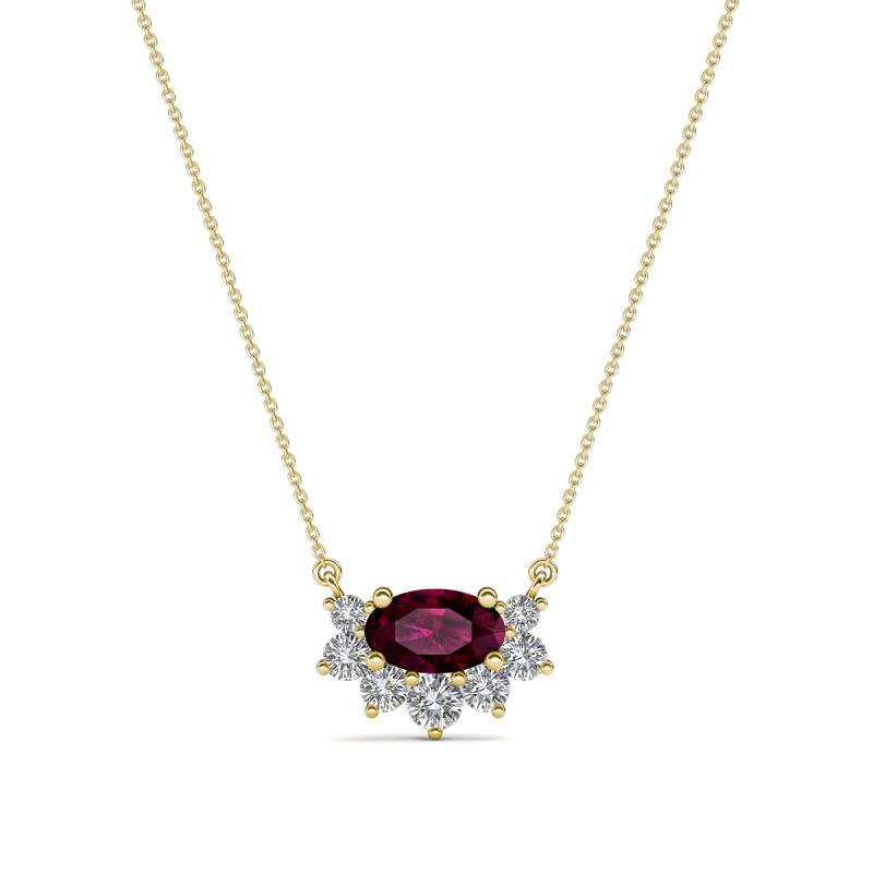 Bellezza 5x3 mm Oval Shape Rhodolite Garnet and Round Diamond Half Halo Pendant Necklace 