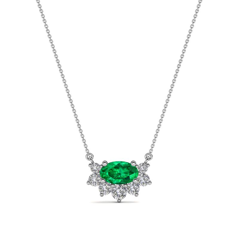 Bellezza 5x3 mm Oval Shape Emerald and Round Diamond Half Halo Pendant Necklace 