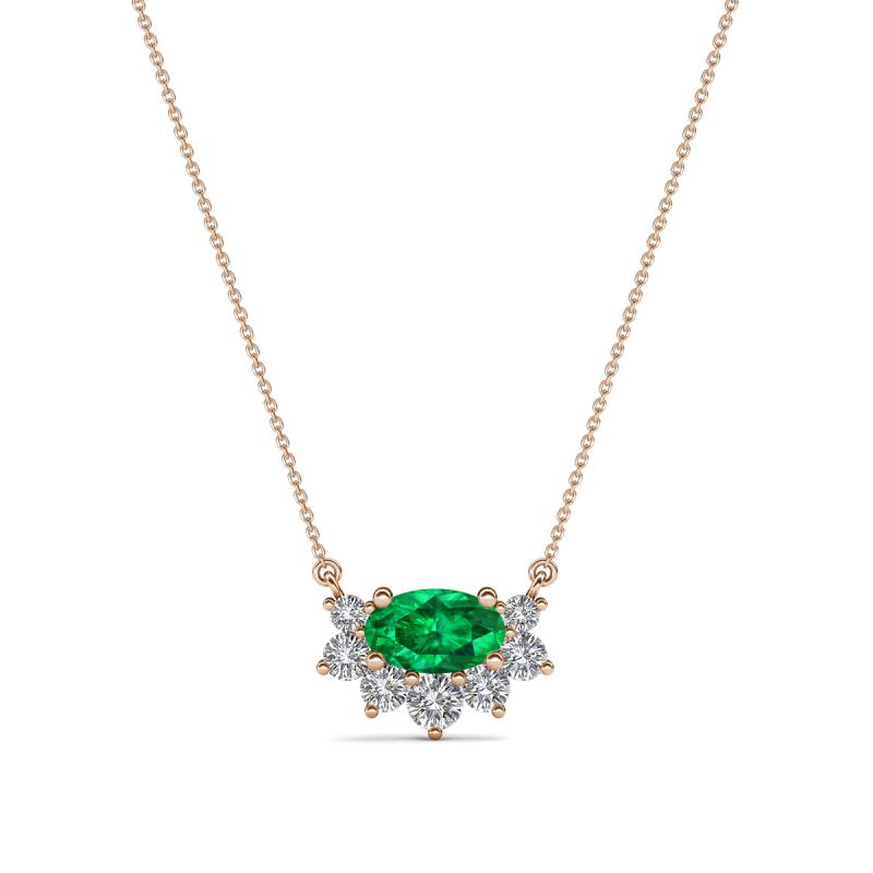 Bellezza 5x3 mm Oval Shape Emerald and Round Diamond Half Halo Pendant Necklace 