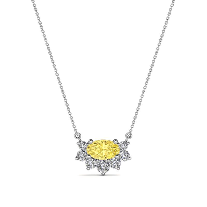 Bellezza 5x3 mm Oval Shape Yellow Sapphire and Round Diamond Half Halo Pendant Necklace 