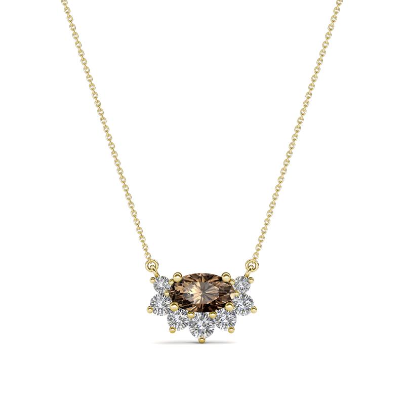 Bellezza 5x3 mm Oval Shape Smoky Quartz and Round Diamond Half Halo Pendant Necklace 