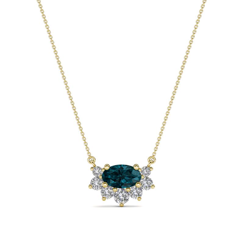 Bellezza 5x3 mm Oval Shape London Blue Topaz and Round Diamond Half Halo Pendant Necklace 