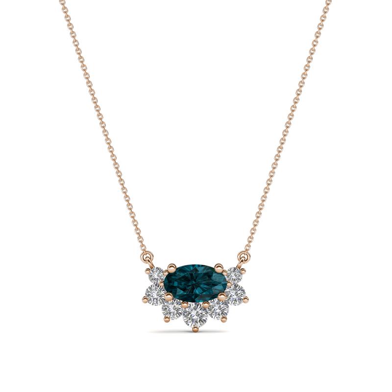 Bellezza 5x3 mm Oval Shape London Blue Topaz and Round Diamond Half Halo Pendant Necklace 