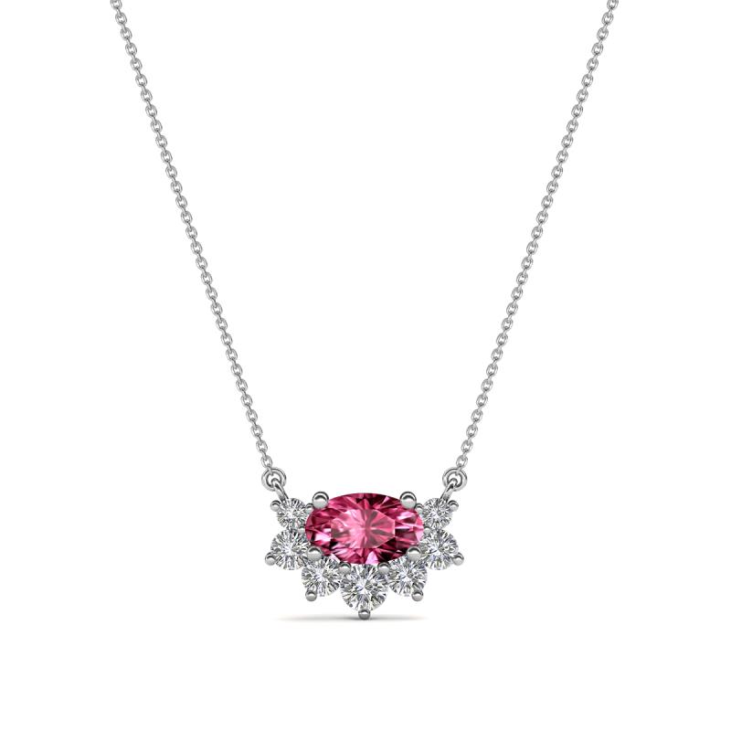 Bellezza 5x3 mm Oval Shape Pink Tourmaline and Round Diamond Half Halo Pendant Necklace 