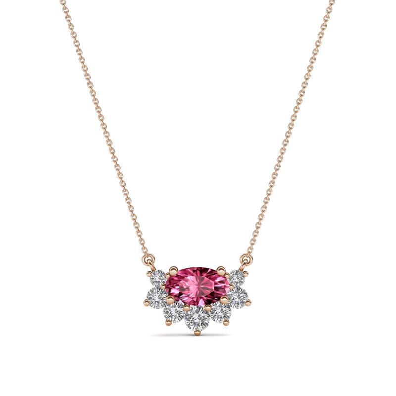 Bellezza 5x3 mm Oval Shape Pink Tourmaline and Round Diamond Half Halo Pendant Necklace 