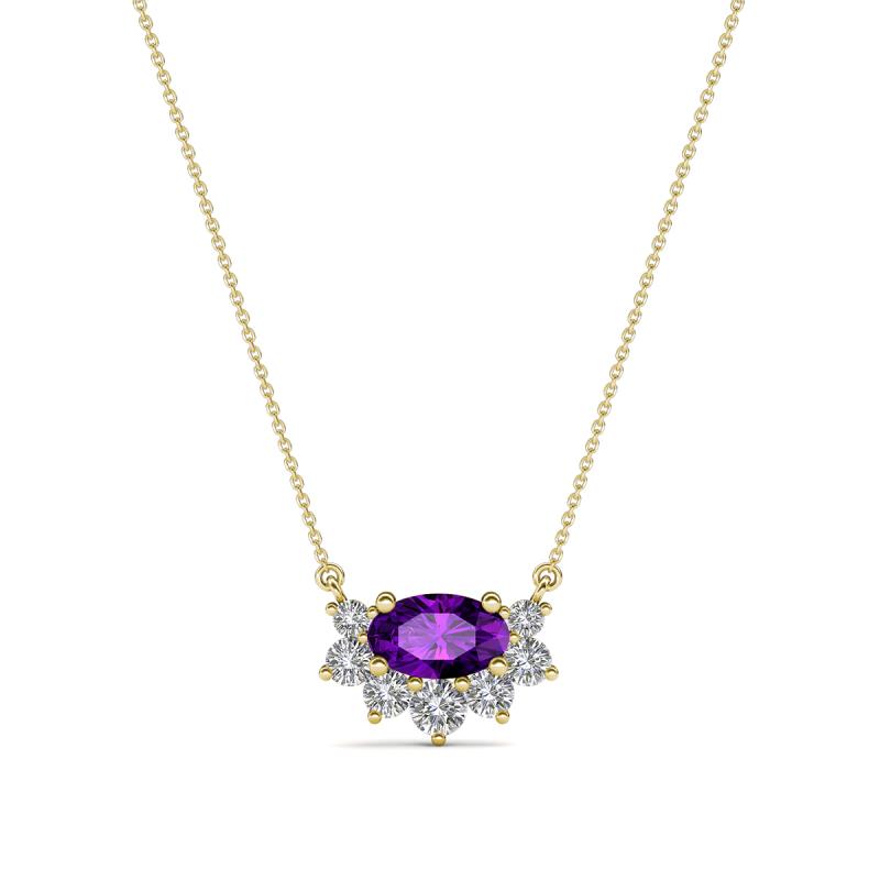 Bellezza 5x3 mm Oval Shape Amethyst and Round Diamond Half Halo Pendant Necklace 