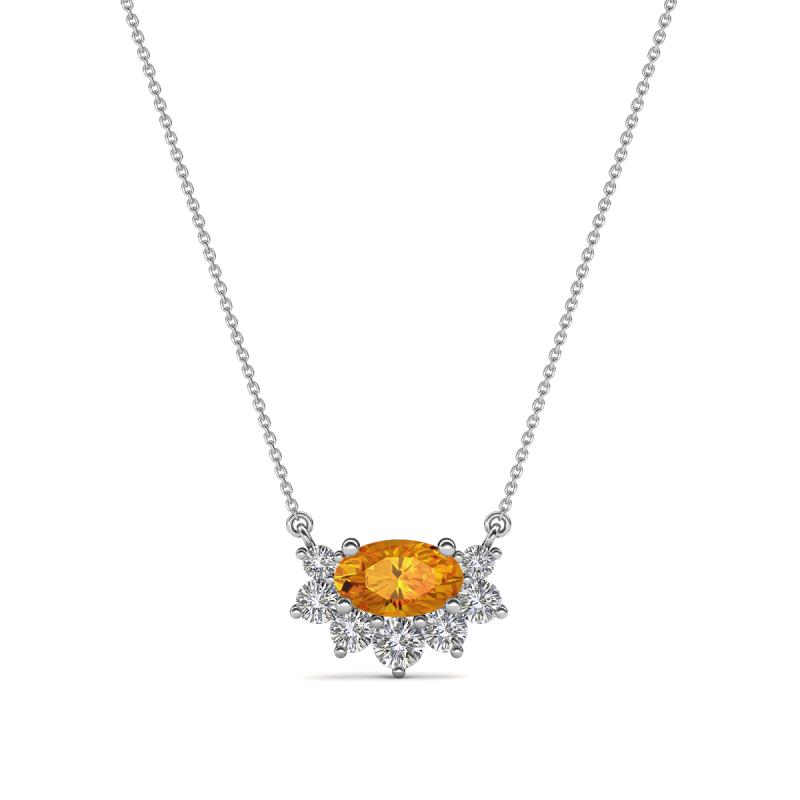 Bellezza 5x3 mm Oval Shape Citrine and Round Diamond Half Halo Pendant Necklace 