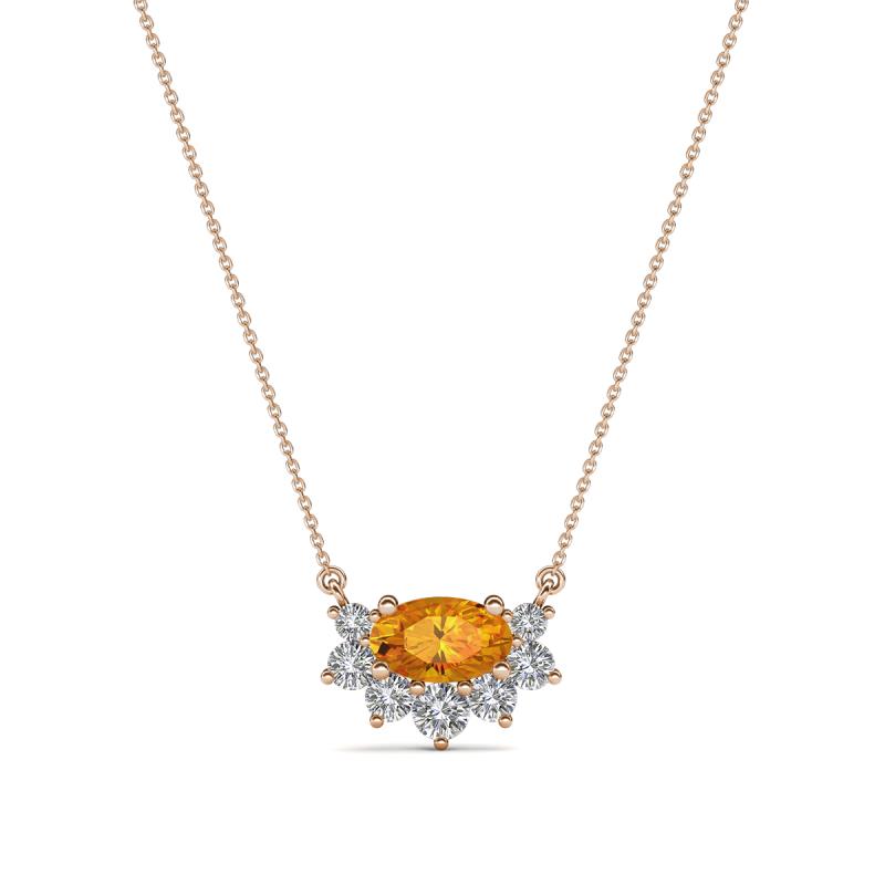Bellezza 5x3 mm Oval Shape Citrine and Round Diamond Half Halo Pendant Necklace 