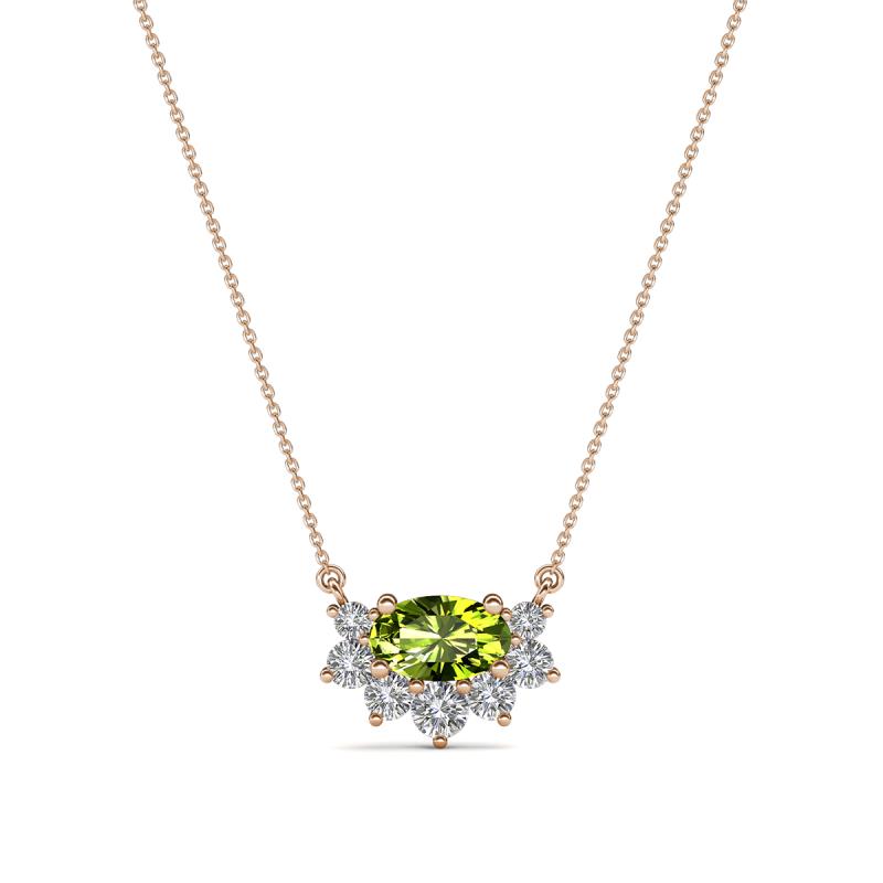 Bellezza 5x3 mm Oval Shape Peridot and Round Diamond Half Halo Pendant Necklace 