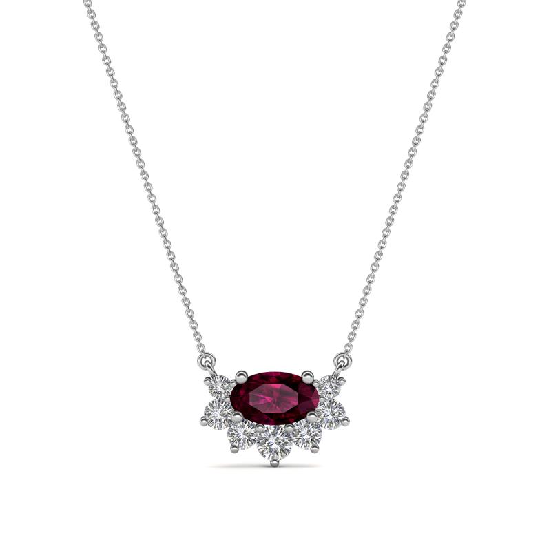 Bellezza 5x3 mm Oval Shape Rhodolite Garnet and Round Diamond Half Halo Pendant Necklace 