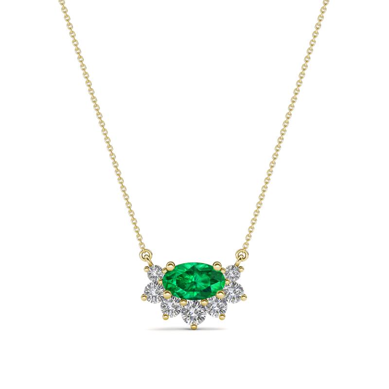 Bellezza 5x3 mm Oval Shape Emerald and Round Diamond Half Halo Pendant Necklace 