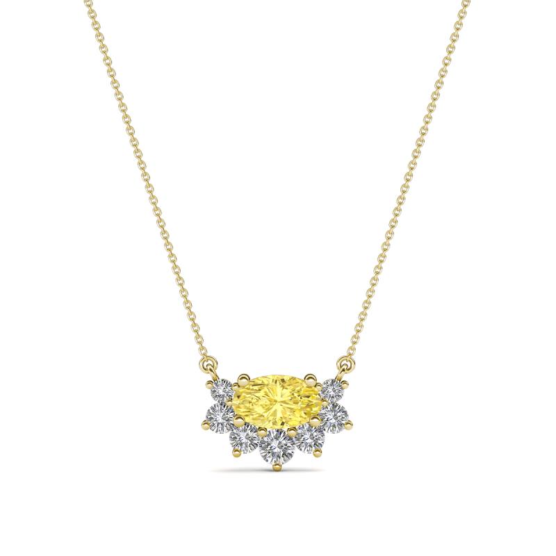 Bellezza 5x3 mm Oval Shape Yellow Sapphire and Round Diamond Half Halo Pendant Necklace 