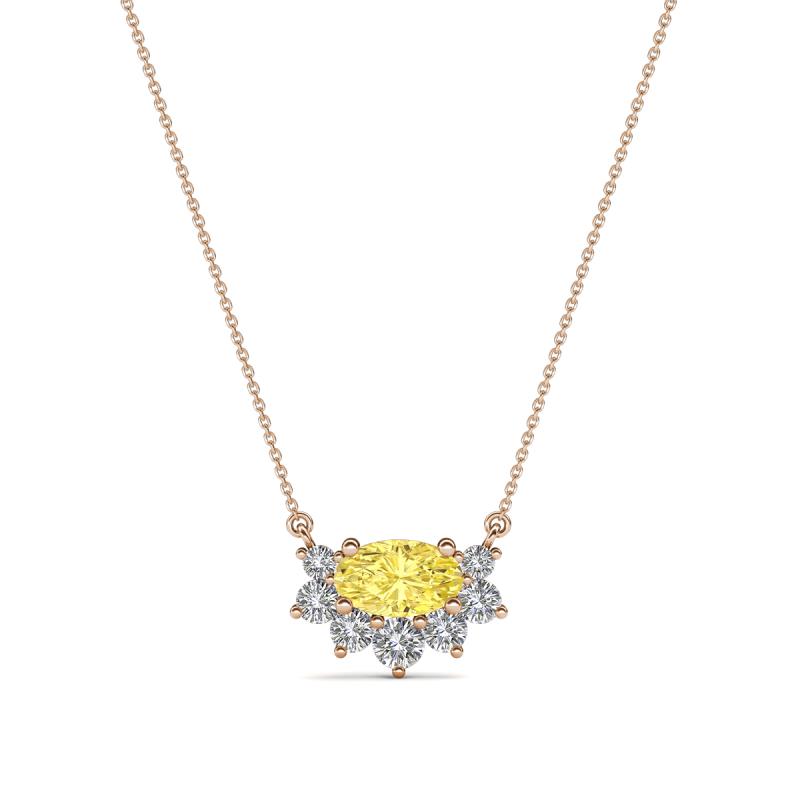 Bellezza 5x3 mm Oval Shape Yellow Sapphire and Round Diamond Half Halo Pendant Necklace 